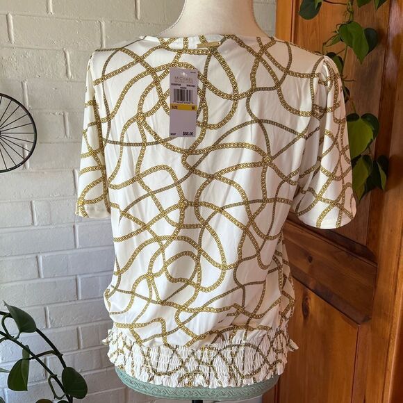 MICHAEL Michael Kors chain print smocked hem blouse size M - Picture 3 of 7